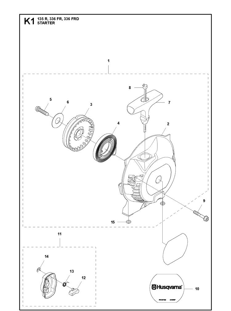 Starter Diagram and Parts List for 336FR  Husqvarna Brush Cutter