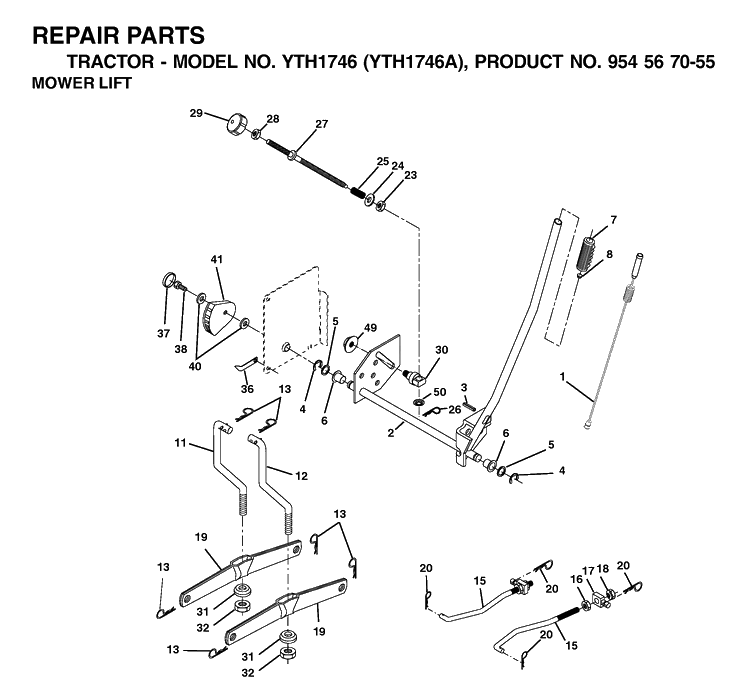 Mower Lift / Deck Lift Diagram and Parts List for YTH1746 (954567055)(2000-11) Husqvarna Lawn Tractor