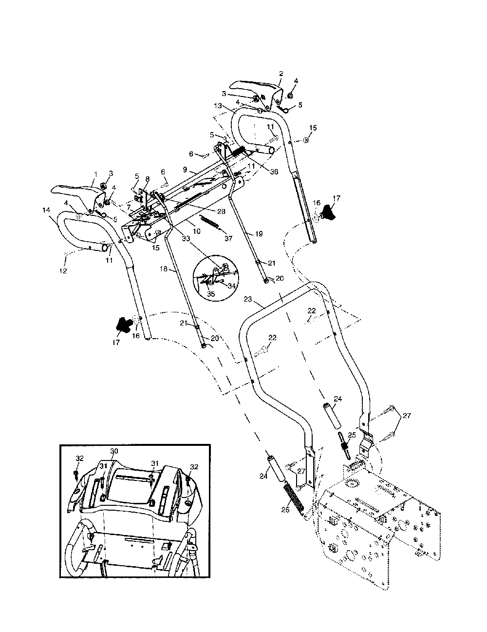 Handles Diagram and Parts List for HL524STA  Husqvarna Snow Blower