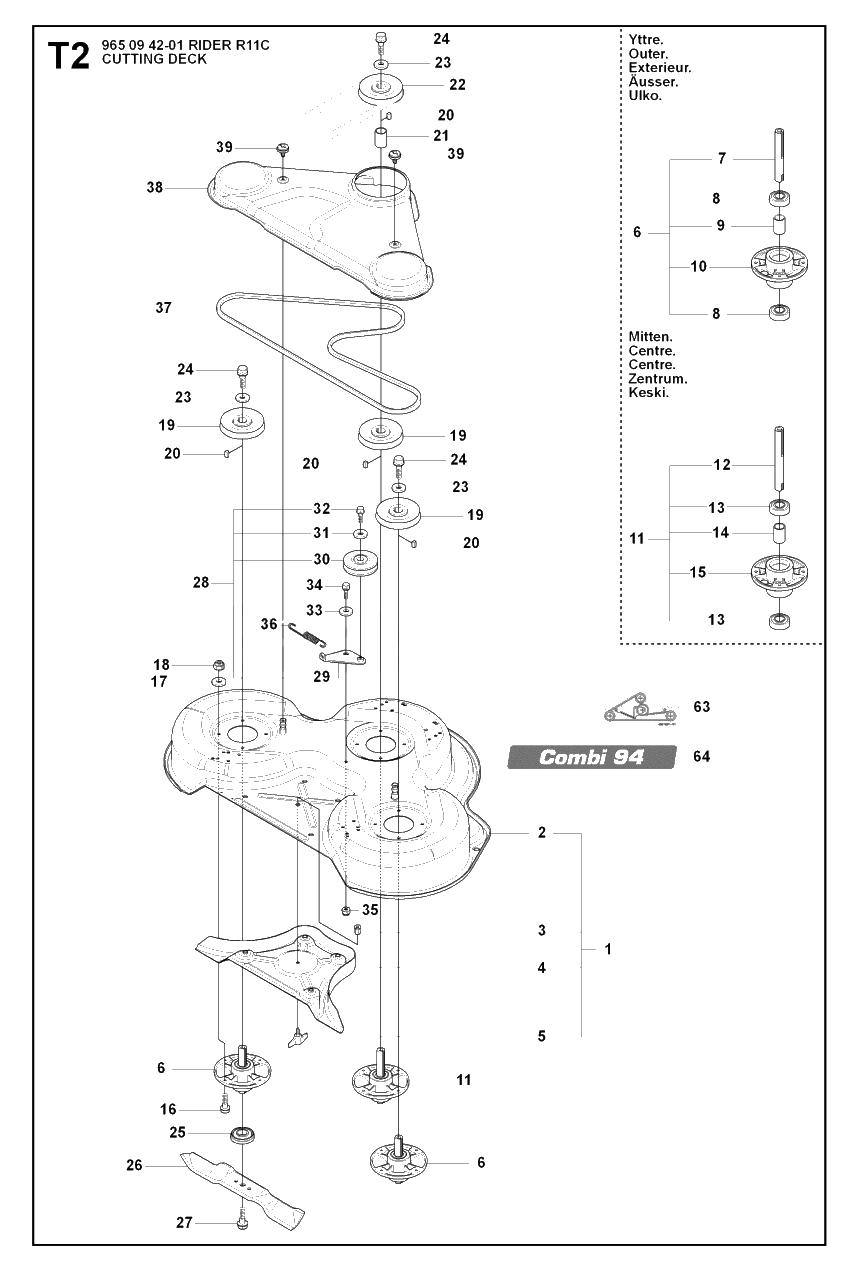 94cm Cutting Deck Diagram and Parts List for R11C (965094201)(2007-01) Husqvarna Lawn Tractor