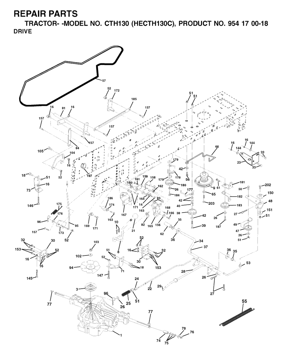 Drive Diagram and Parts List for CTH130 (954170018-C)(2001-02) Husqvarna Lawn Tractor
