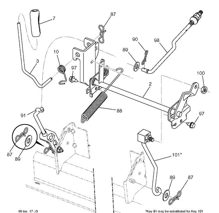 Mower Lift / Deck Lift Diagram and Parts List for YTA19K42 (96043014201)(2012-12) Husqvarna Lawn Tractor