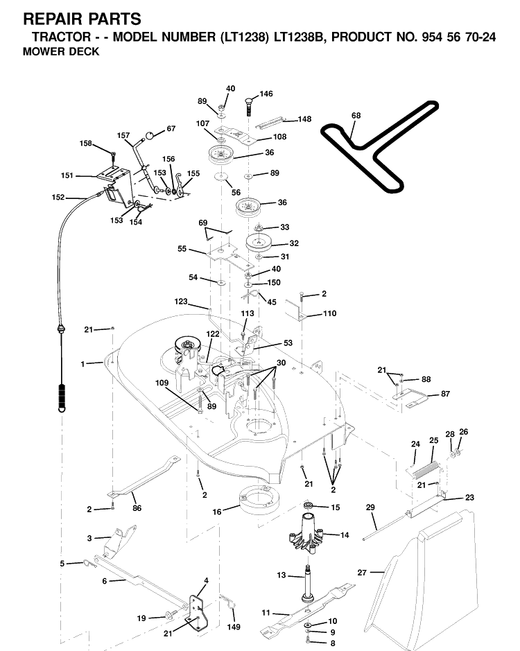 Mower Deck / Cutting Deck Diagram and Parts List for LT1238-LT1238B 2001-03 Husqvarna Lawn Tractor