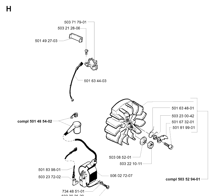 Electrical Diagram and Parts List for 261 19981000001-19992399999 Husqvarna Chainsaw