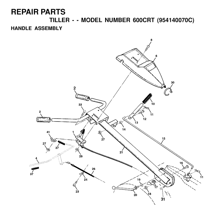 Handle And Controls Diagram and Parts List for 600CRT (954140070C)(1999-09) Husqvarna Cultivator