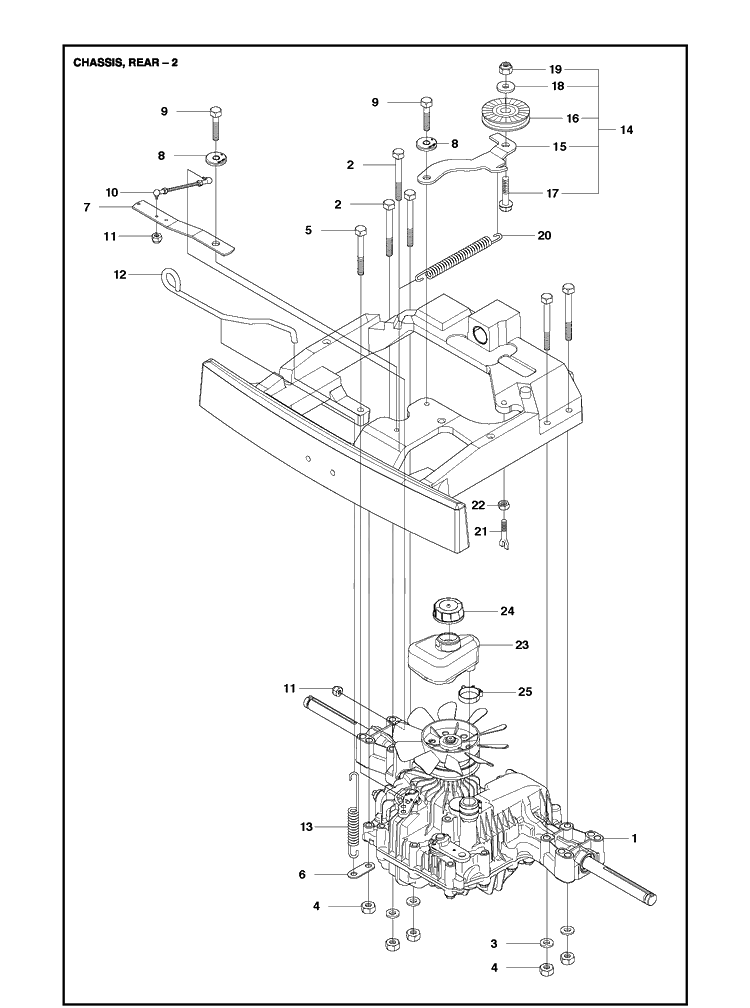 Chassis Rear Diagram and Parts List for R316TX  Husqvarna Lawn Mower