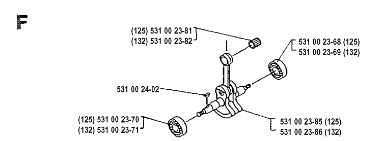 Crankshaft Diagram and Parts List for 125RB 19904400001-19931400000 Husqvarna Brush Cutter