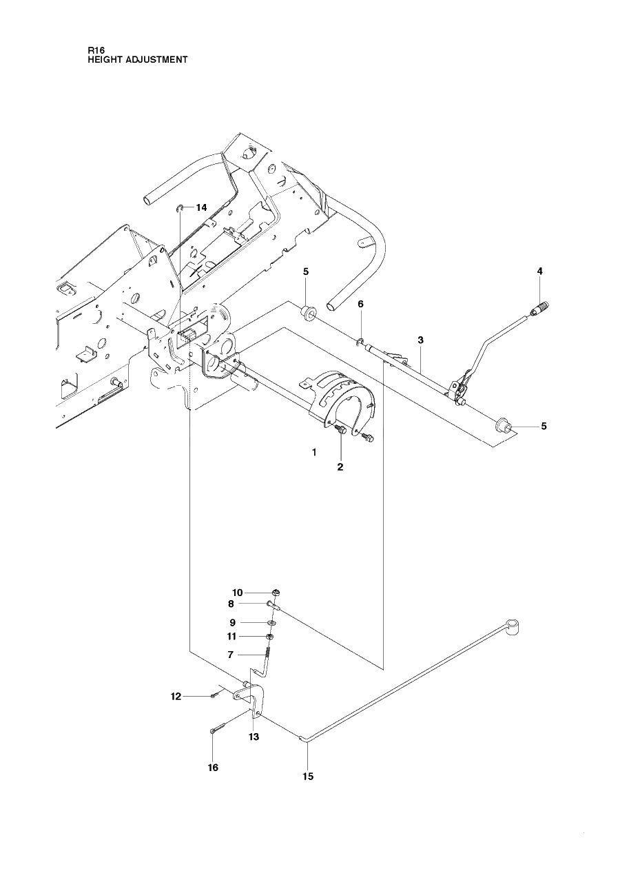 Height Adjustment Diagram and Parts List for R16 (965161601)(2010-07) Husqvarna Lawn Tractor
