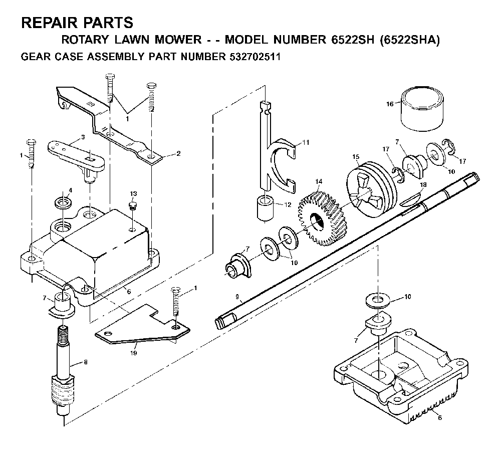 Gear Case Diagram and Parts List for 6522SFA (532702511)(2001-01) Husqvarna Lawn Mower