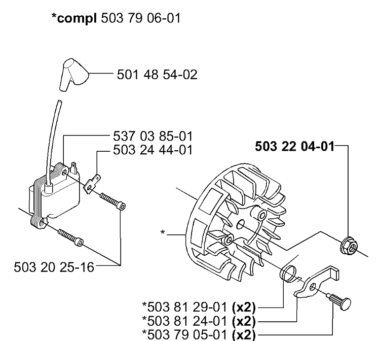 Ignition / Flywheel Diagram and Parts List for 232RD 2000-10 Husqvarna Brush Cutter