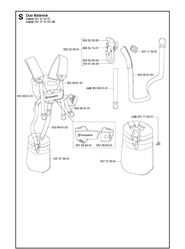 Harness Diagram and Parts List for 235RII  Husqvarna Brush Cutter