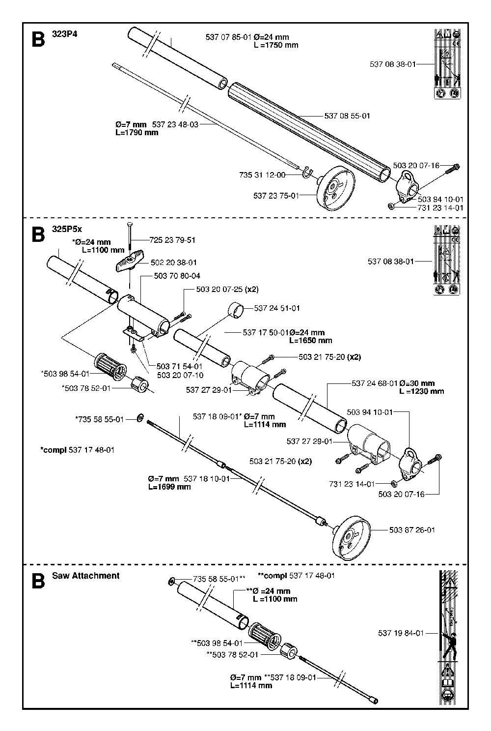 Shaft Diagram and Parts List for 323P4 20062700001 Husqvarna Pole Saw