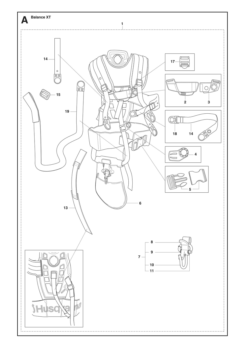 Complete Product Diagram and Parts List for HARNESSBALANCEXT  Husqvarna Workwear