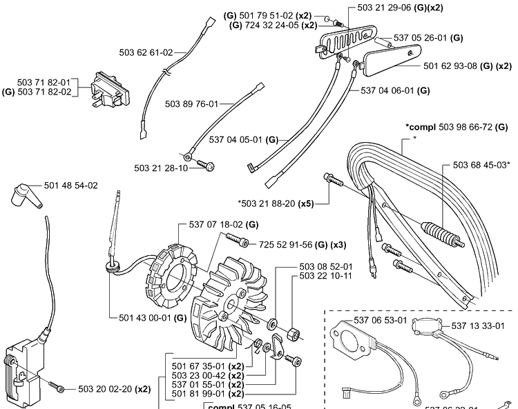 Ignition / Flywheel Diagram and Parts List for 385 2001-04 Husqvarna Chainsaw