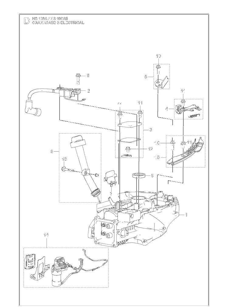 Crankcase And Electrical Diagram and Parts List for HS166AE (531451001)(599912501) Husqvarna Engine