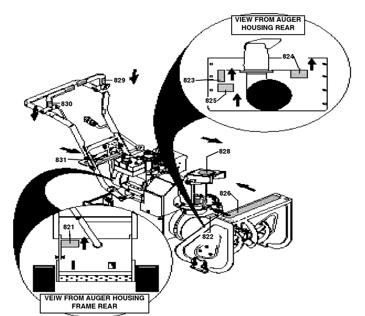 Decals Diagram and Parts List for ST624 1998-01 Husqvarna Snow Blower