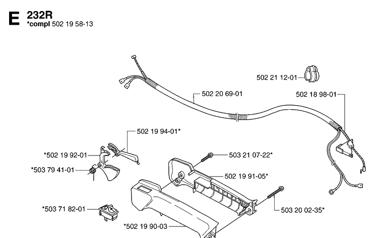 Handle And Controls 3 Diagram and Parts List for 232R 20144900001-Current Husqvarna Brush Cutter