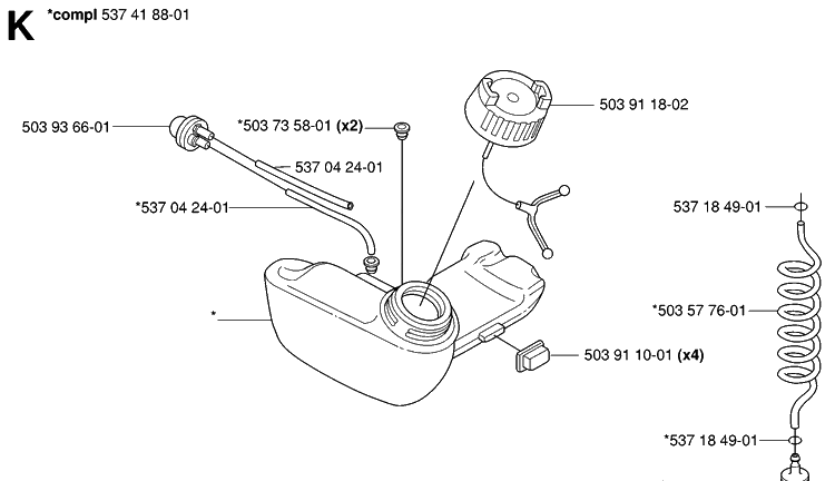 Fuel Tank Diagram and Parts List for 325HA110 20054000001-20040100000 Husqvarna Hedge Trimmer