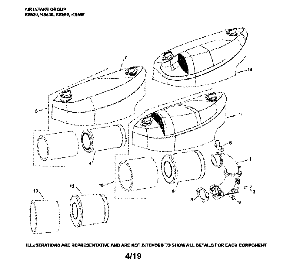 Air intake Diagram and Parts List for LT1597-96041039300  Husqvarna Lawn Tractor