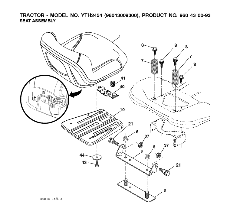 Seat Diagram and Parts List for YTH2454 (96043009300)(2009-10) Husqvarna Lawn Tractor