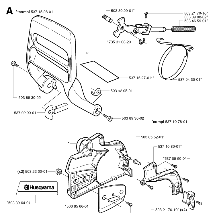 Chain Brake Diagram and Parts List for 353 20023500001-20041000000 Husqvarna Chainsaw