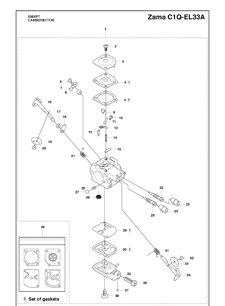 Carburettor Diagram and Parts List for 338XPT 2010-02 Husqvarna Chainsaw