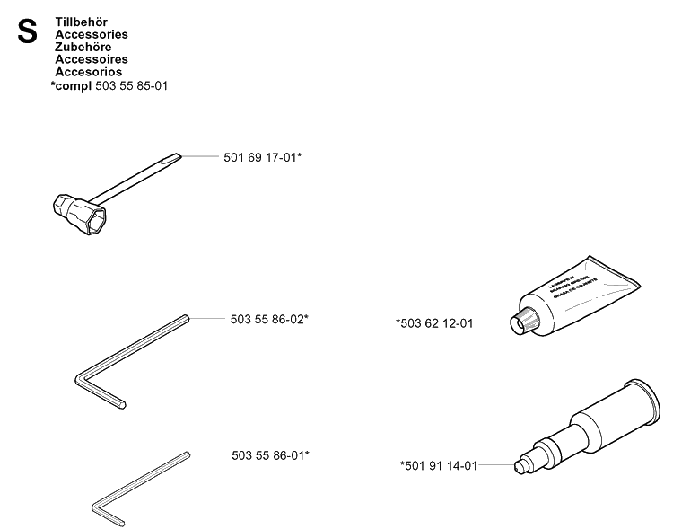 Accessories 2 Diagram and Parts List for 575XP 20051400001-20070100000 Husqvarna Chainsaw