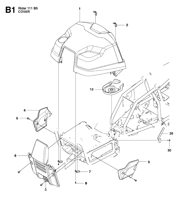 Cover Diagram and Parts List for R111B5 (965996701)(2011-02) Husqvarna Lawn Mower