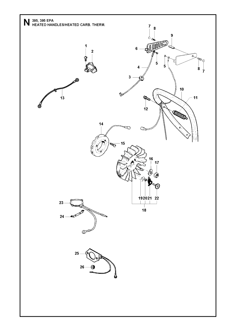 Handles Heated Diagram and Parts List for 395XP-XPG (EPA)(20163900001 - 20193499999) Husqvarna Chainsaw
