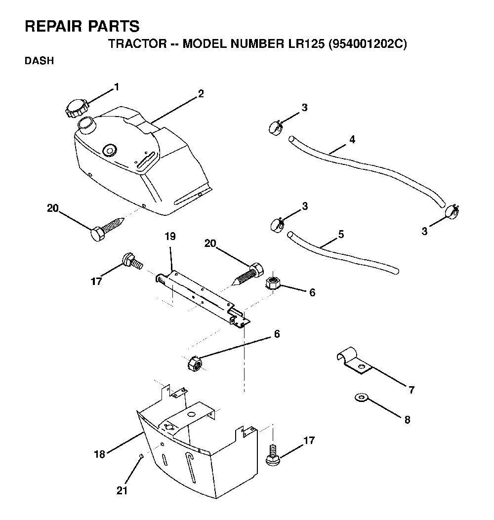 Dash Diagram and Parts List for LR125 (954001202C)(1995-03) Husqvarna Lawn Tractor