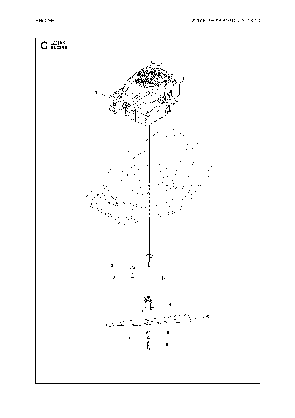 Engine Diagram and Parts List for 96795910100  Husqvarna Lawn Mower