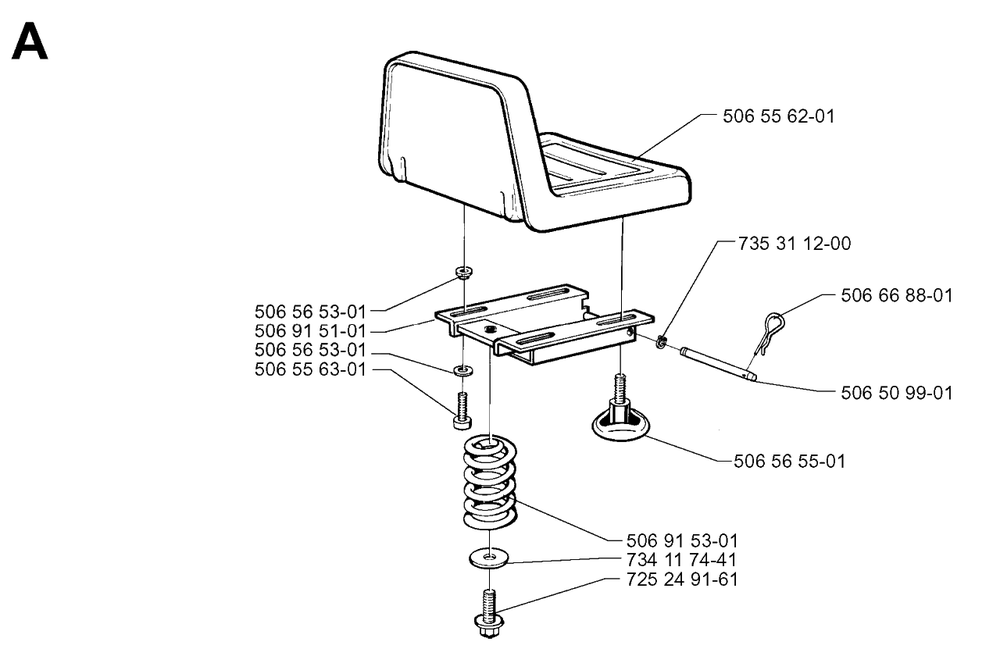 Seat Diagram and Parts List for R13 1998-09 Husqvarna Lawn Tractor