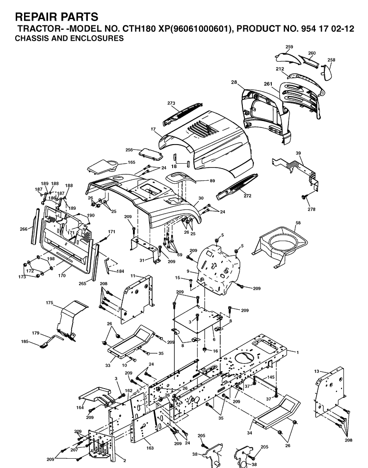 Chassis And Enclosures Diagram and Parts List for CTH180XP (96061000601)(2005-05) Husqvarna Lawn Tractor