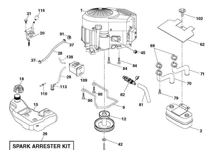 Engine Diagram and Parts List for TS142X (96043030200)(2019-08) Husqvarna Lawn Tractor
