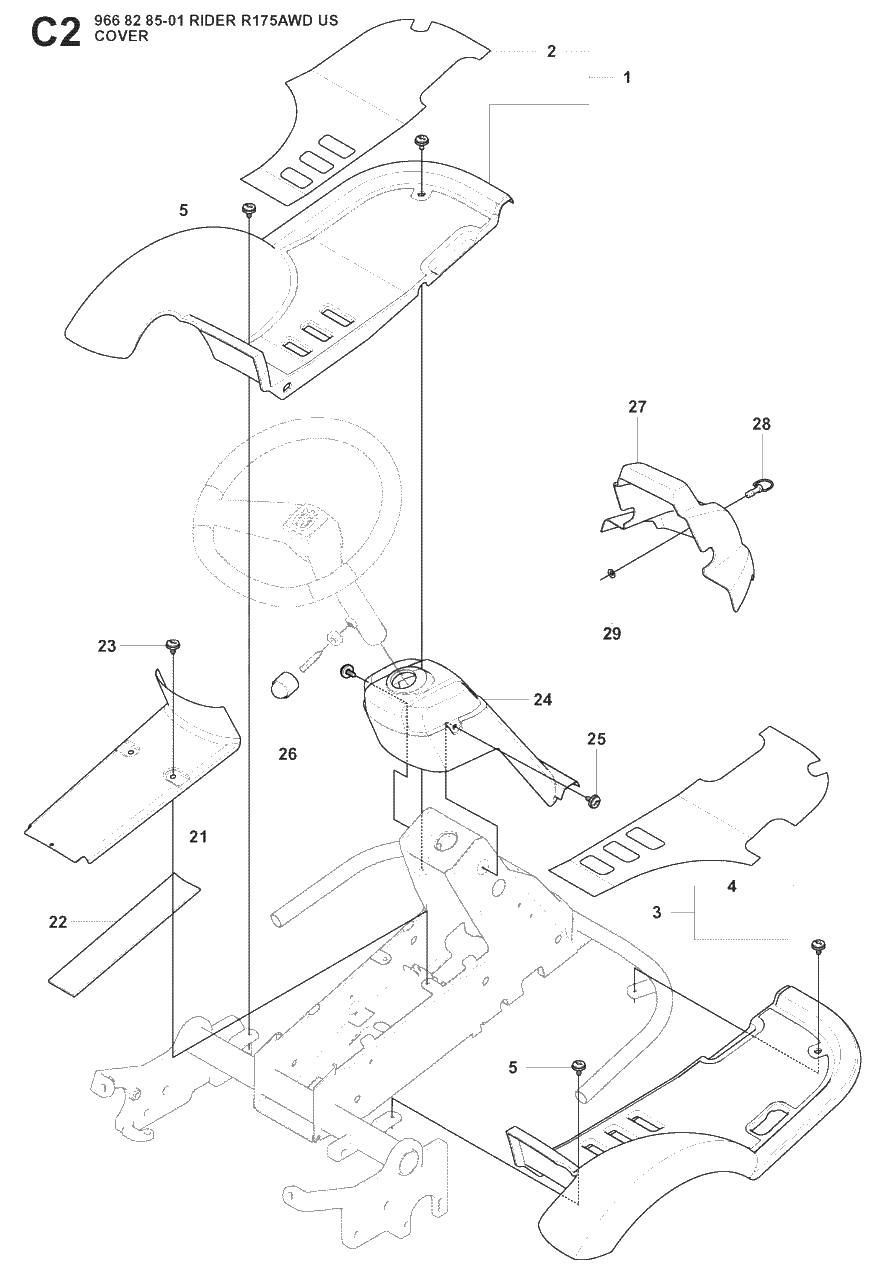 Cover Diagram and Parts List for R175 (966828501)(2008-05) Husqvarna Lawn Tractor