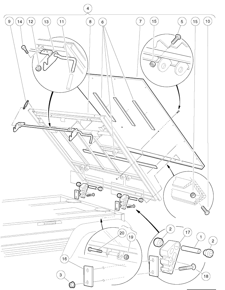 Tilt Bed, Hinge, And Latch Diagram and Parts List for HUV4421GXP 2009 Husqvarna Lawn Tractor