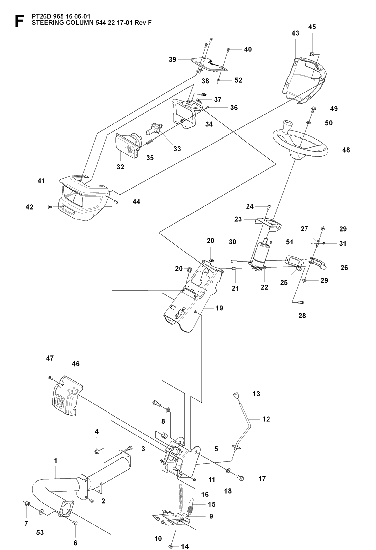 Steering Column 2 Diagram and Parts List for PT26D (965160601)(2008-03) Husqvarna Lawn Mower