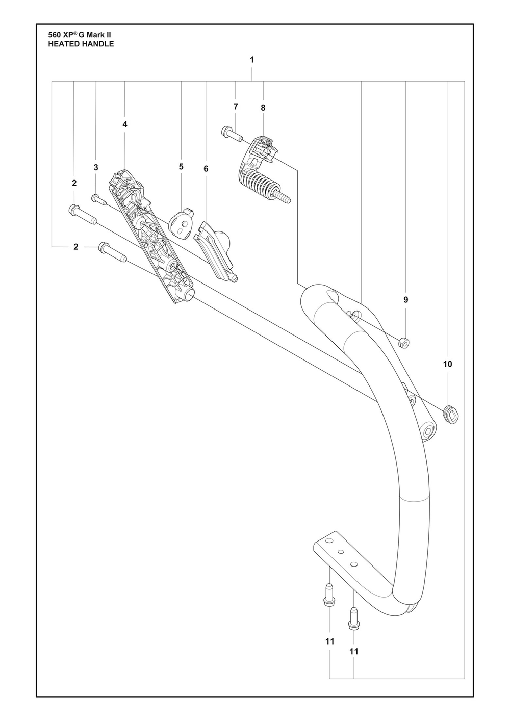 Heated Handle Diagram and Parts List for 560XPGMARKII  Husqvarna Chainsaw