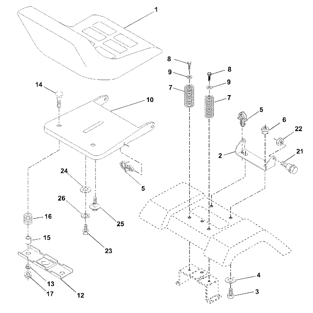 Seat Assembly Diagram and Parts List for LTH1342 (954567031-B)(2001-01) Husqvarna Lawn Tractor