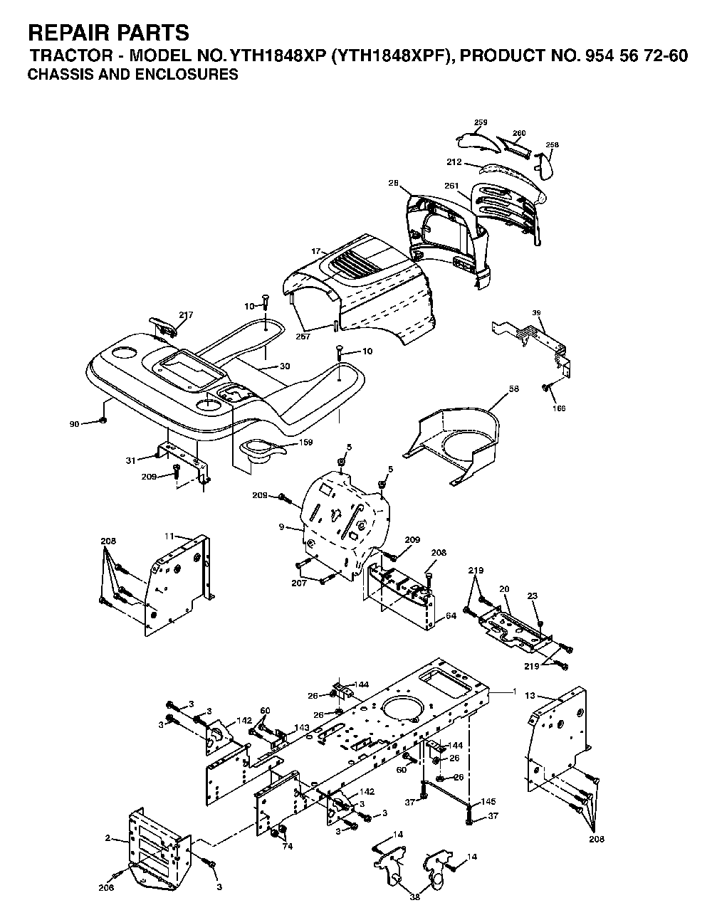 Chassis And Enclosures Diagram and Parts List for YTH1848XPF (954567260)(2003-06) Husqvarna Lawn Tractor