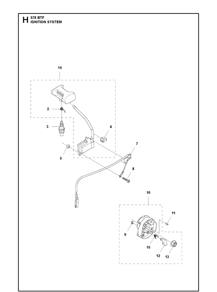 Ignition System Diagram and Parts List for 578BTF  Husqvarna Leaf Blower / Vacuum