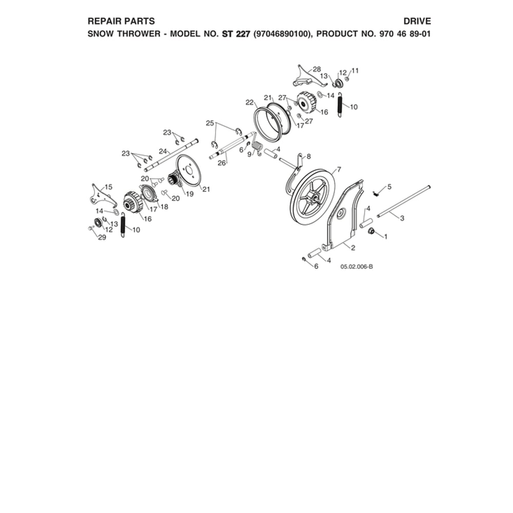 Drive Diagram and Parts List for ST227-970528702  Husqvarna Snow Blower