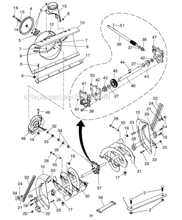 Auger_Housing_Impeller_Assembly Diagram and Parts List for 1130SBEXP 96193001803 Husqvarna Snow Blower