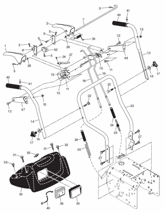 Handles Diagram and Parts List for 1130SBEXP 96193001803 Husqvarna Snow Blower
