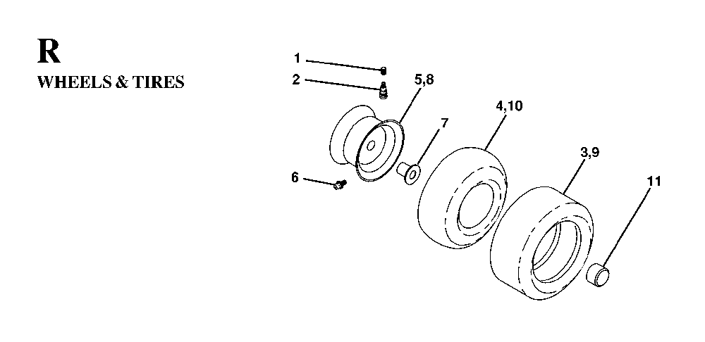 Wheels And Tires Diagram and Parts List for YTH160 (HEYTH160C, 954170005)(1997-02) Husqvarna Lawn Tractor