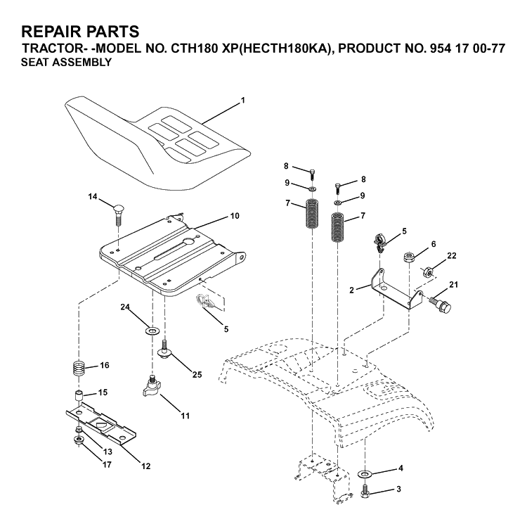 Seat Diagram and Parts List for CTH180XP (HECTH180KA)(2003-01) Husqvarna Lawn Tractor