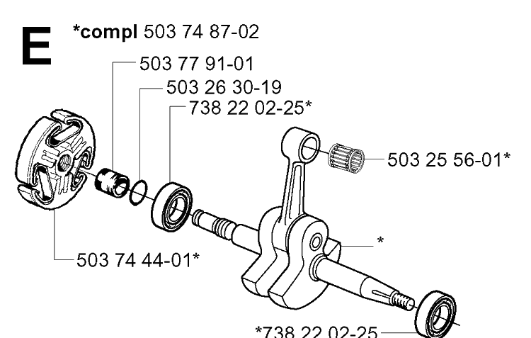 Crankshaft Diagram and Parts List for 365 20034400001-20051800000 Husqvarna Chainsaw
