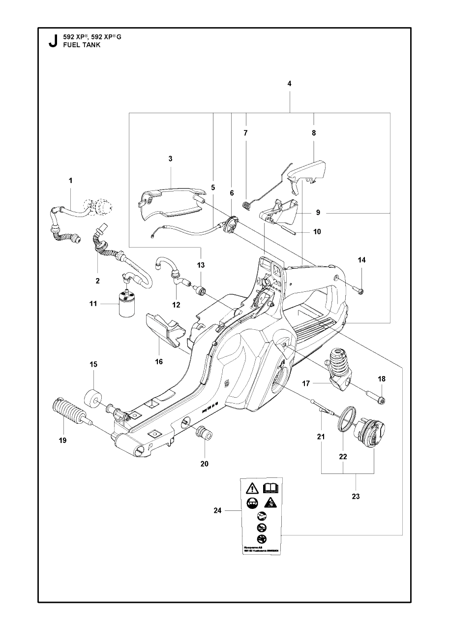 Fuel Tank Diagram and Parts List for 592XP-XPG  Husqvarna Chainsaw
