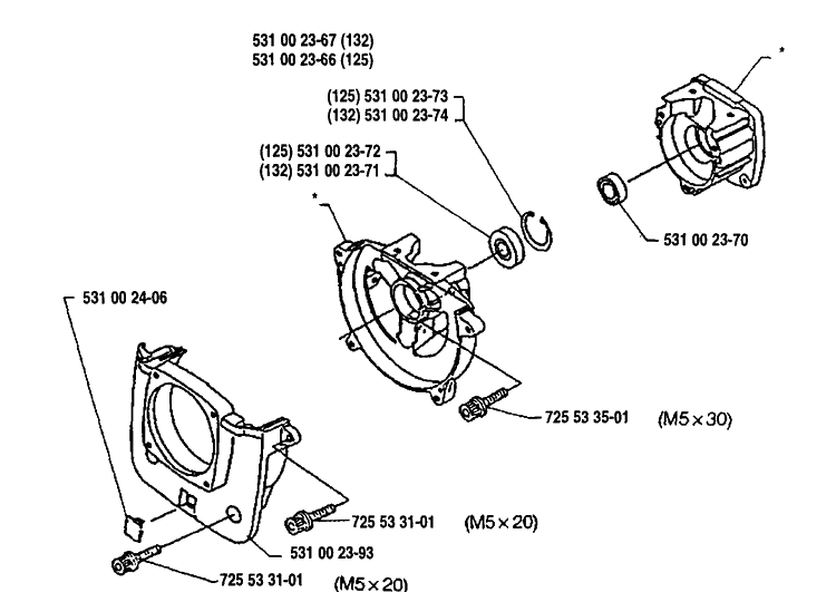 Crankcase Diagram and Parts List for 125L 1992-01 Husqvarna Trimmer
