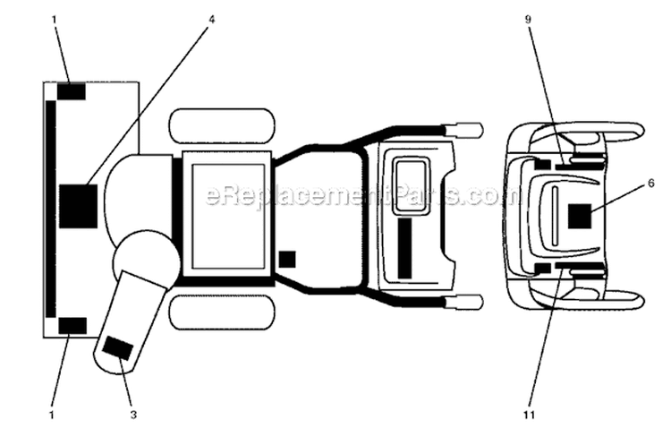 Decals Diagram and Parts List for 11524E 96193007401 -2011-07 Husqvarna Snow Blower